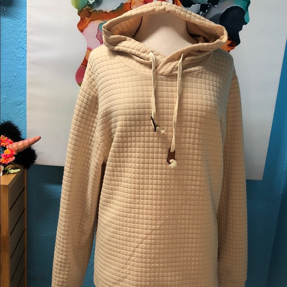 Elegant Beige Cowl Neck Hoodie